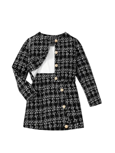 Girl's 2 Piece Outfits Plaid Tweed Half Sleeve Jacket and Ruffle Mini Skirt Set