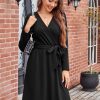 Womens 2025 Fall Dresses Teacher Church Business Casual Work Outfits Knit Midi Sweater Pockets Belt Dress