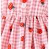 Toddler Girl's Plaid Strawberry Print Flared Cami Dress Cute Swing Dress with Bag