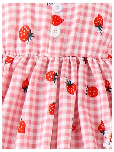 Toddler Girl's Plaid Strawberry Print Flared Cami Dress Cute Swing Dress with Bag