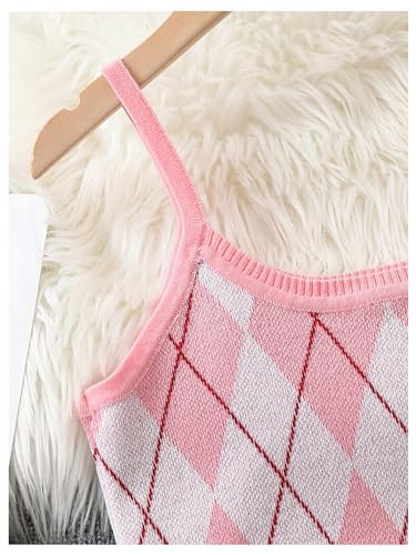 Girl's 2 Piece Outfits Argyle Pattern Sleeveless Sweater Vest and Bodycon Skirt Set