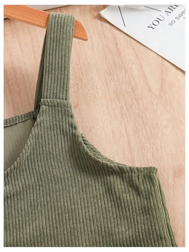 518EEbQTINL.jpg Girl's Button Front V Neck Overall Dress Sleeveless Corduroy Pinafore Dresses
