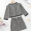 Girl's 2 Piece Houndstooth Outfits Tweed Jacket and Skirt Set Tea Party Suits