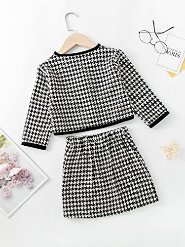 Girl's 2 Piece Houndstooth Outfits Tweed Jacket and Skirt Set Tea Party Suits