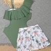 5191k2OM4wL.jpg Girl's 2 Piece Swimsuit Asymmetrical Ruffle One Piece with Tropical Print Cover Up Skirt