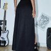 Women's Buckle Double Split Thigh High Punk Goth Maxi Skirt Y2K Clubwear