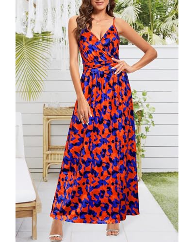 Women Summer 2025 Maxi Dress Vacation Floral Spaghetti Strap Spring Casual Boho Split Beach Long Flowy Sundress