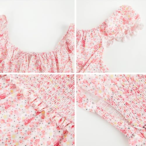 51Bf7lwcJPL.jpg Womens Summer Ruffle Sleeve Sweetheart Neckline Printing Dress Mini Dresses