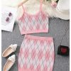 Girl's 2 Piece Outfits Argyle Pattern Sleeveless Sweater Vest and Bodycon Skirt Set