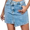 51GgqZ3w5BL.jpg Women's Raw Trim Bodycon Denim Skirt Asymmetrical High Waisted Ripped Mini Jean Skirt with Pocket