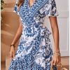 51HD7e0F6L.jpg Women's Summer Casual Boho Floral Print Short Sleeve Wrap V Neck Ruffle Hem A Line Dress