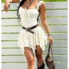 51Hw9mqOIdL.jpg Women's Textured Tie Front Sleeveless Mini Dress Asymmetrical Ruffle Cowgirl Cami Dresses