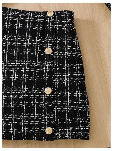 Girl's 2 Piece Outfits Plaid Tweed Half Sleeve Jacket and Ruffle Mini Skirt Set