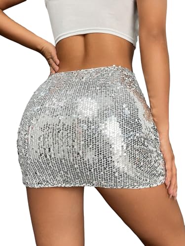 Women's Sequin Low Waist Cocktail Party Club Stretch Bodycon Mini Skirt