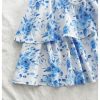 Women's Floral Layered Ruffle Halter Mini Dress Lace Up Tie Backless Deep V Neck A Line Dresses