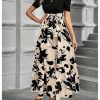 Women's Floral Print Color Block Maxi Dress Puff Sleeve Belted A Line Dresses