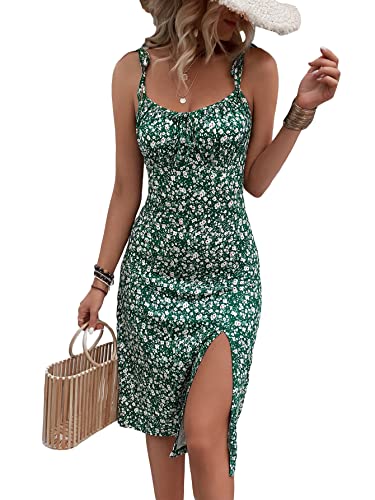 Women's Floral Print Tie Shoulder Split Thigh Sleeveless Boho Cami Dress