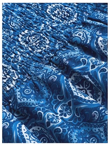 51L3Ci1-xKL.jpg Women's Boho Print Strapless Mini Dress Smocked Ruffle Tiered A Line Tube Dress