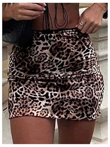 Women's Leopard Print High Waisted Mesh Mini Skirt Bodycon Stretchy Sexy Y2k Short Skirts