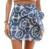 Women's Allover Print Knot Side High Waist Wrap Skirt Zipper Back Boho Mini Skirt