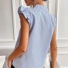 Women's Striped Ruffle Cap Sleeve Notched V Neck Blouse Top Shirt