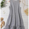 Women's Plus Size Plaid Ruffle Knee Length Dress 3D Floral A Line Tank Dresses