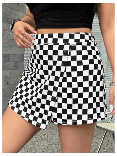 51OKZtiu8sL.jpg Women's Plus Size Plaid Checkered Skorts Elastic Waist Wrap Asymmetrical Skirt Shorts