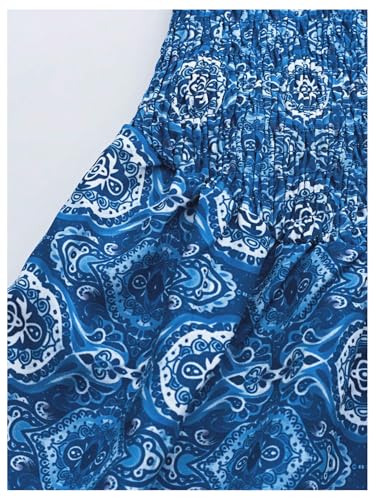 51OTb8i5EeL.jpg Women's Boho Print Strapless Mini Dress Smocked Ruffle Tiered A Line Tube Dress