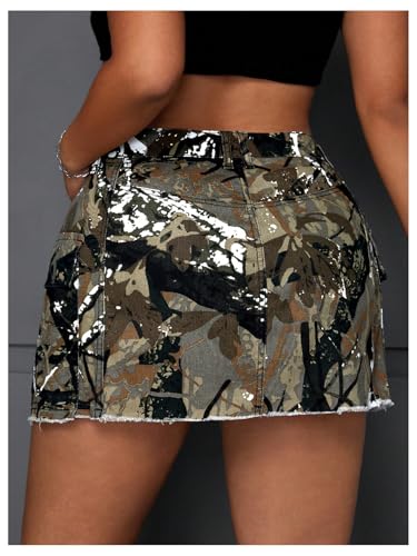 51QOx33j4L.jpg Women's Plus Size Y2K Mini Denim Skirt High Waist Bodycon Cargo Skirts with Flap Pocket