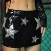 Women's Sparkly Sequin Bodycon Mini Skirt Low Rise Star Graphic Party Club Rave Skirts