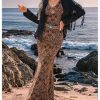 Women's Paisley Print Cut Out Fishtail Maxi Dress Long Sleeve V Neck Western Bodycon Dresses