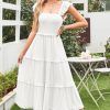 Women's 2025 Summer Wedding Guest Dress Ruffle Sleeve Smocked Square Neck Long Flowy Tiered Maxi Sundress