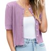51SCZr3CqNL.jpg Womens Cropped Cardigan Sweaters 2025 Summer Lightweight Short Sleeve Bolero Shrug Hollow Out Button Down Tops
