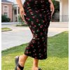 Women's Plus Size Checkered Ruched Midi Skirt High Waist Split Thigh Pencil Skirts