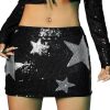 Women's Sparkly Sequin Bodycon Mini Skirt Low Rise Star Graphic Party Club Rave Skirts