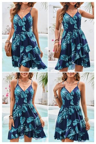 Womens Summer Dress 2024 Spring Sundresses Floral Flowy Casual Beach Vacation Wrap V Neck Spaghetti Strap Dresses