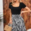 Women 2025 Summer Dress Square Neck Formal Short Sleeve Business Casual Outfits Ruffle Spring Pockets Sundress