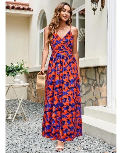 Women Summer 2025 Maxi Dress Vacation Floral Spaghetti Strap Spring Casual Boho Split Beach Long Flowy Sundress