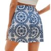 Women's Allover Print Knot Side High Waist Wrap Skirt Zipper Back Boho Mini Skirt
