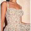 Women's Floral Print A Line Mini Dresses Bow Smocked Ruffle Hem Cami Dress