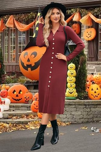 51WANAUGn8L.jpg Womens Sweater Dress Fall Teacher Oufits 2025 Long Sleeve Business Casual Bodycon Split Ribbed Knit Midi Dresses