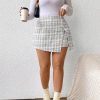 Women's Plus Size Plaid High Waist Split Asymmetrical Hem Mini Skirt