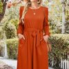 51XE5JCUO-L.jpg Womens Long Sleeve Casual Dresses 2025 Business Work Teacher Fall Church Belted A Line Flowy Midi Dress