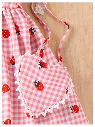 Toddler Girl's Plaid Strawberry Print Flared Cami Dress Cute Swing Dress with Bag