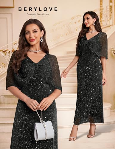 Women Sequin Formal Party Dress Cocktail Evening Gown Wedding Dresses with Shawl