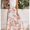 Girl's 2 Piece Outfits Lace Sleeveless Tank Top and Floral Print A Line Skirt Set