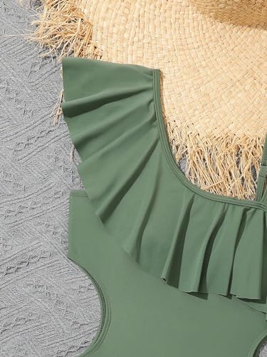 51aOkvMcVCL.jpg Girl's 2 Piece Swimsuit Asymmetrical Ruffle One Piece with Tropical Print Cover Up Skirt
