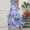 Women's Floral Print Flounce Square Neck Sleeveless Tie Shoulder Boho Cami Dress