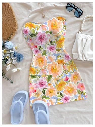 51aeyZiNPJL.jpg Women's Floral Strapless Bodycon Mini Dress Sleeveless Summer Beach Tube Dresses