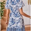 51c4oB052UL.jpg Women's Summer Casual Boho Floral Print Short Sleeve Wrap V Neck Ruffle Hem A Line Dress
